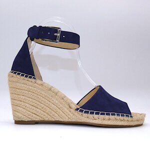 Vince Camuto Blue Nubuck Suede Espadrille Wedge Sandals Size 8.5 Boho Coastal